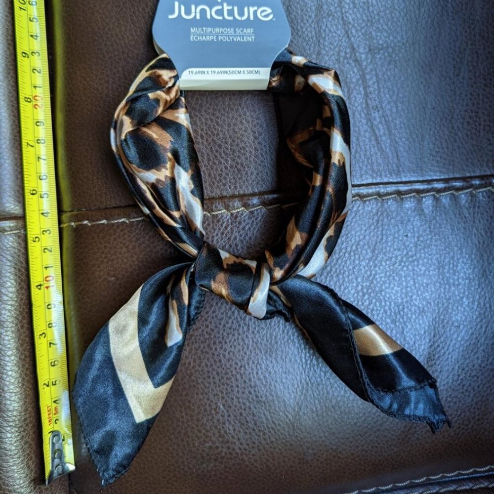 Cute and Pretty Juncture Black & Tan Scarf Silk Leopard Print